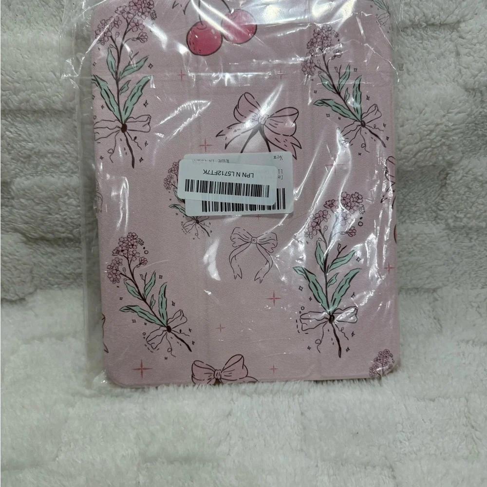 Pink Cherry Bow Floral iPad Case Folio Cover